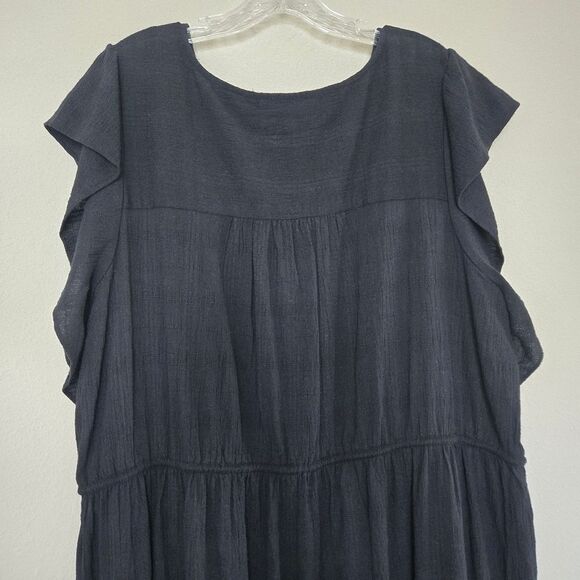 Lucky Brand Black Flutter Sleeves V-Neck Tiered Midi Dress Size 2X - Picture 8 of 10